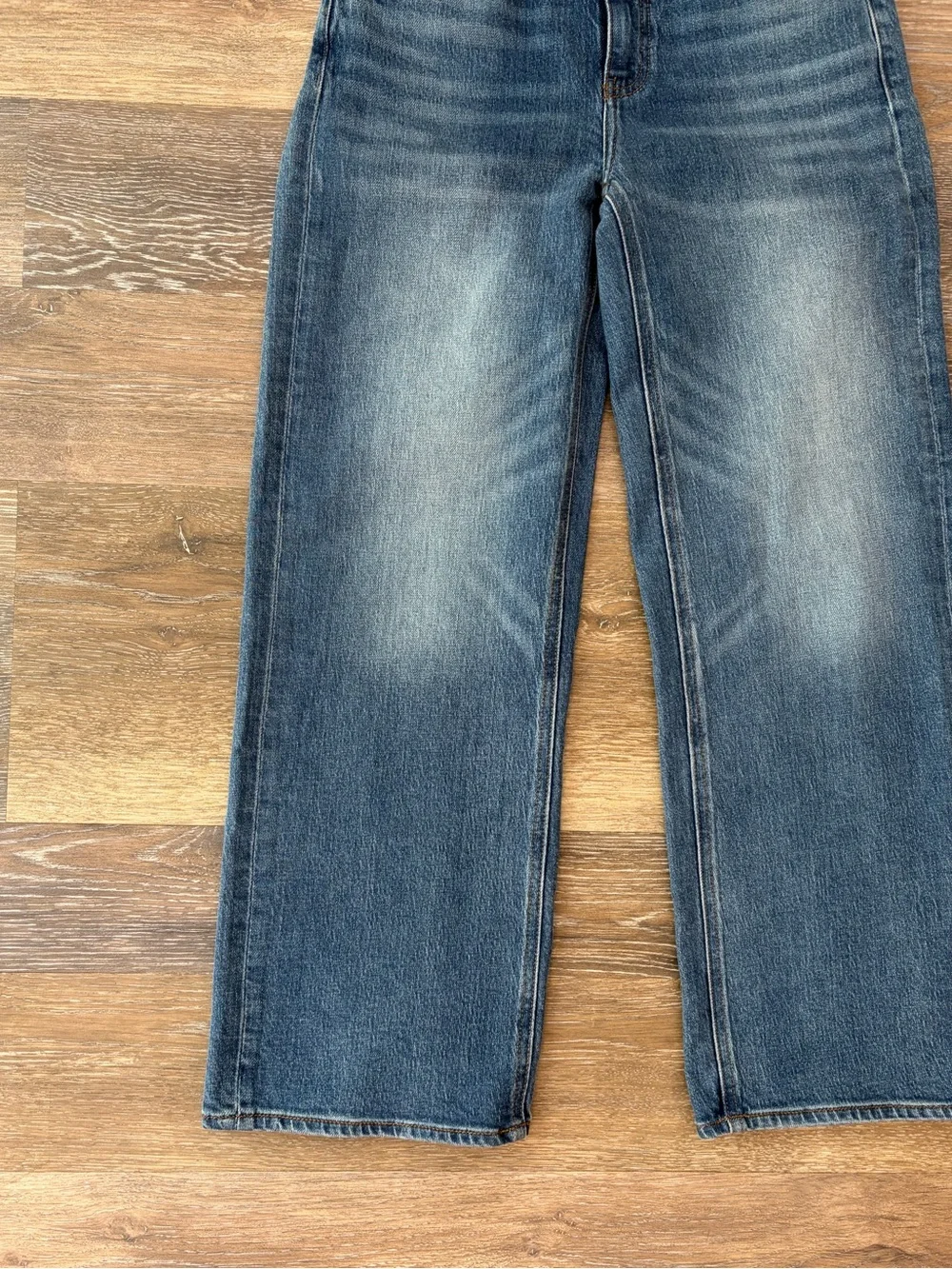Quince Bella Stretch Relaxed Straight Jeans on Atlantic blue size 27